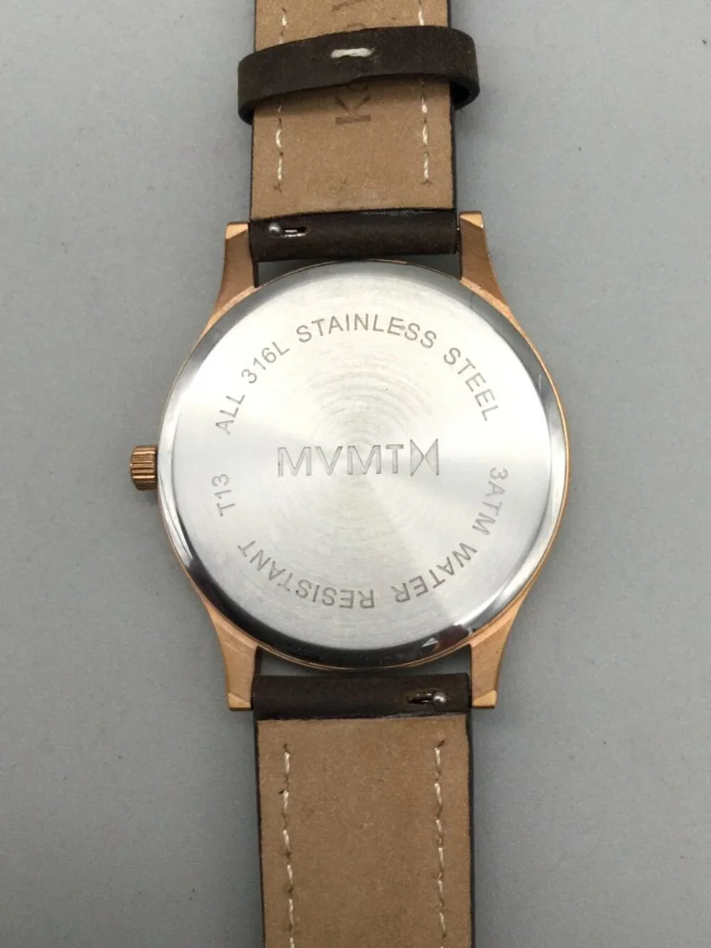 MVMT 40mm Mens Watch Rose Gold Tone Brown Leather Band